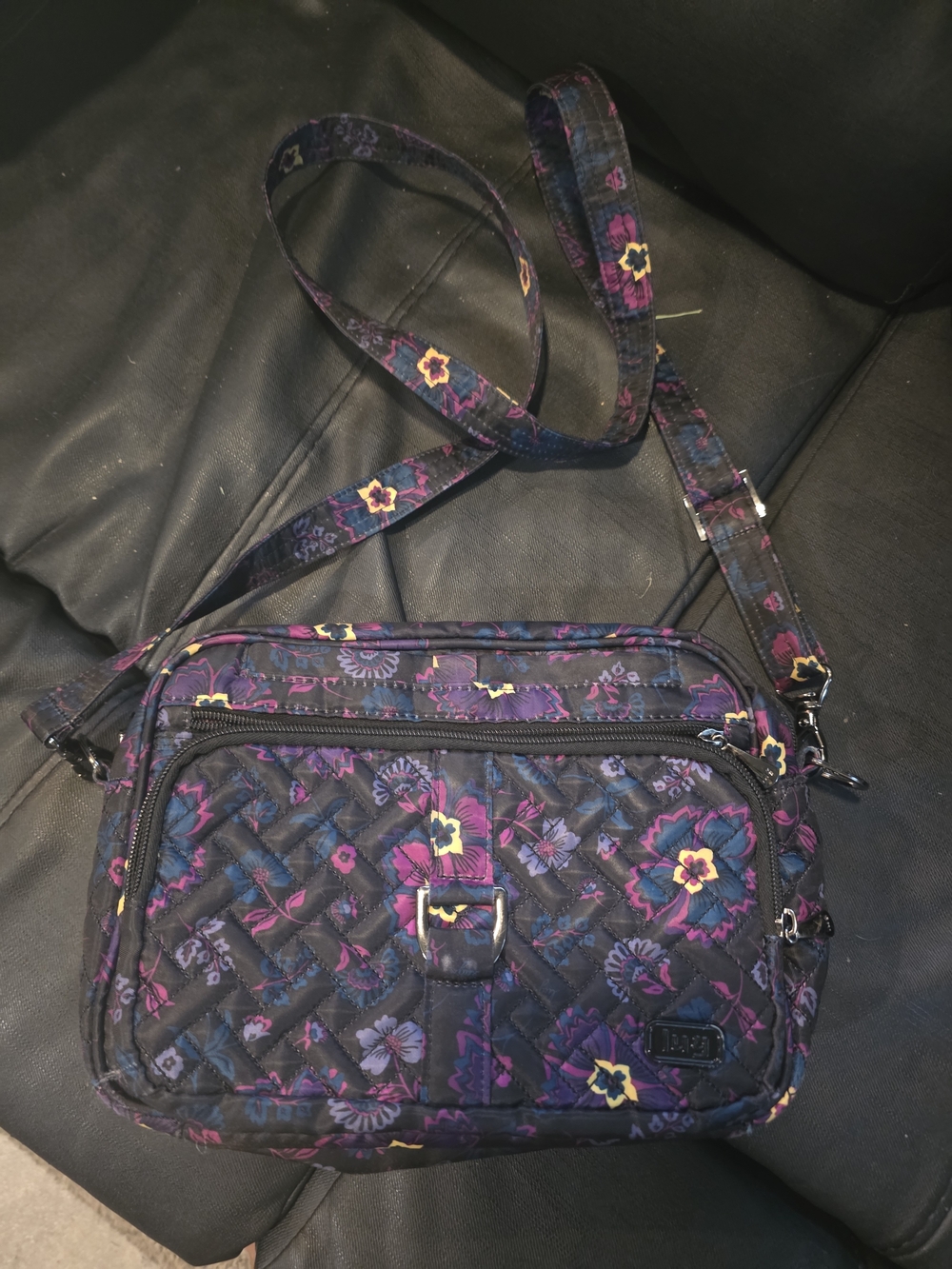 lug Purple Floral Quilted Crossbody Bag with Yellow Accents